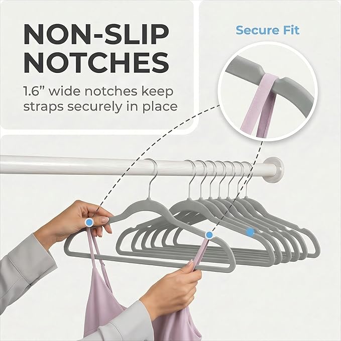 HOUSE DAY Quality Plastic Hangers 100 Pack - Heavy Duty Non-Velvet Hangers with Non Slip Notches & 360° Swivel Hook - Slim Space Saving Clothes Hangers Ideal for Coats Shirts Jackets Dresses (Gray)