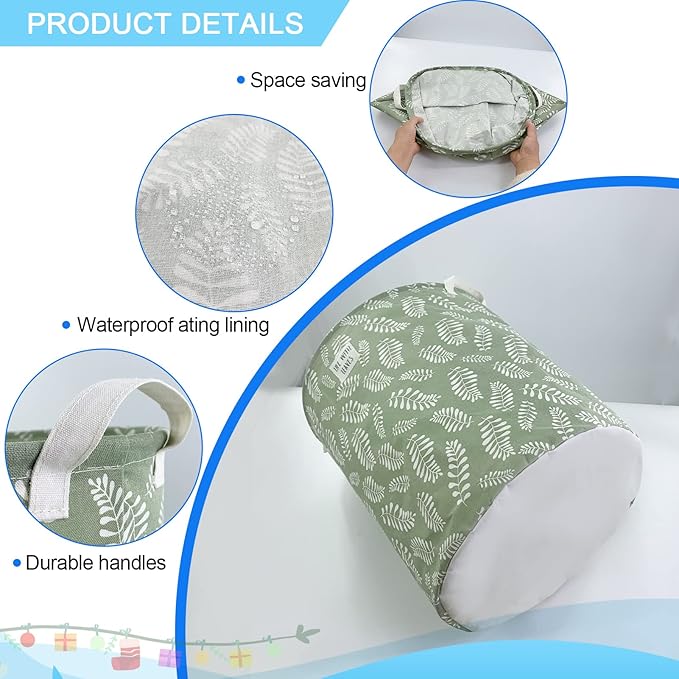 Mziart Large Foldable Laundry Basket Organizer, Collapsible Laundry Hamper Fabric Clothes Toy Storage Basket Nursery Hamper Storage Bin for Household Bedroom, Bathroom, College Dorm (Small White Leaf)