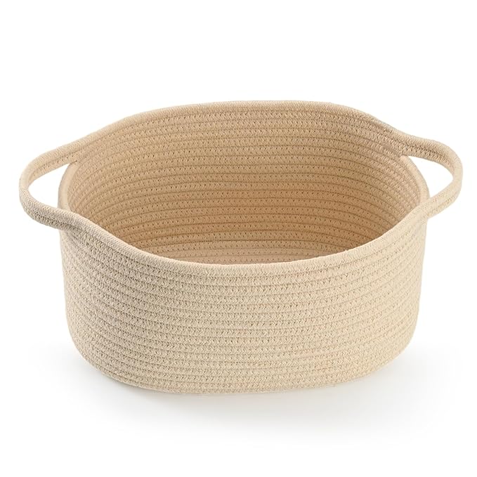 Cute Woven Gift Basket – Beige Empty Gift Basket for Nursery, Baby Shower Gifts, Birthday, Wedding, Burr Baskets for Valentines Day,, Decorative Storage Bin for Toys, Diapers, Books