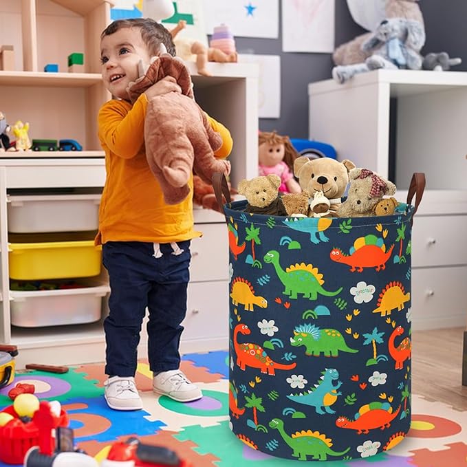 FXOLCSHE Dinosaur hamper for Kids,Dinosaur toy storage box,Waterproof folding laundry basket,Baby Toy Organizer,Nursery laundry basket,dinosaur room decor for boy,Shelf Book Basket(Forest Dinosaur)