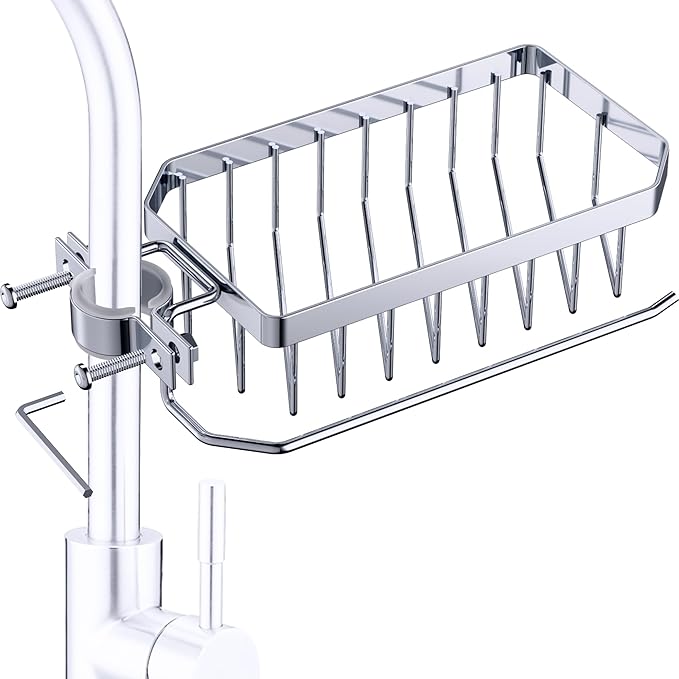 Sponge Holder for Kitchen Sink, Kitchen Organizer, 304 Stainless Steel Cleaning Supplies Organizer, Sink Brush Holder, Sink Organizer, Hanging Organizer (ROUND RIGHT)
