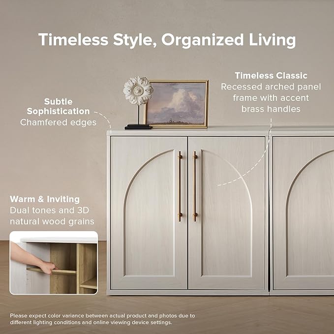 mopio Blake Storage Cabinet, Small Modular Accent Display Sideboard Buffet Cabinet with Storage, Media Console Credenza, for Kitchen, Coffee Bar, Pantry, Living Room (White Oak Arched, Single)