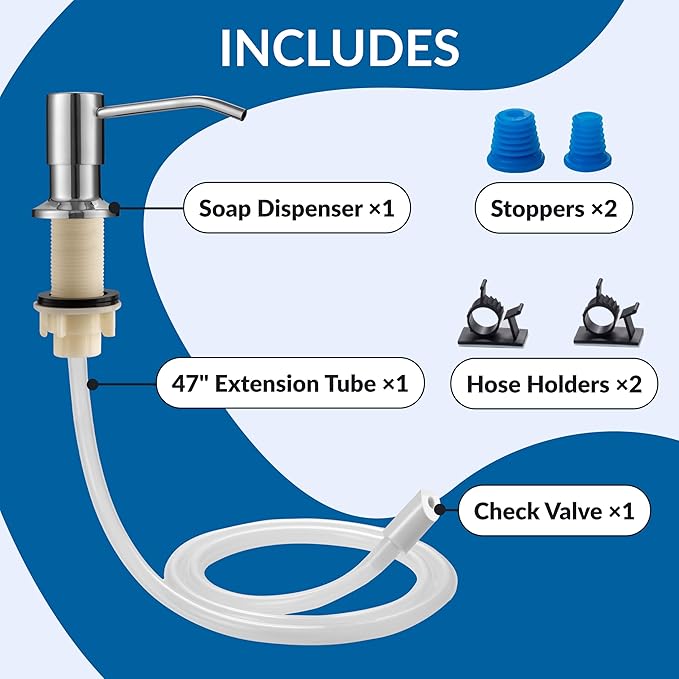 Soap Dispenser for Kitchen Sink,Chrome Stainless Steel Countertop Dish Sink Soap Dispenser Pump with 47 '' Extension Tube kit