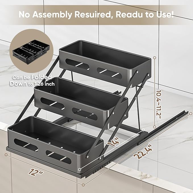 VUSIGN Pull Out Spice Rack Organizer for Pantry, 3 Tier Spice Organizer for Cabinet, Height Adjustable Spice Racks, Heavy Duty Vertical Spice Shelf for Seasoning Organizer for Kitchen