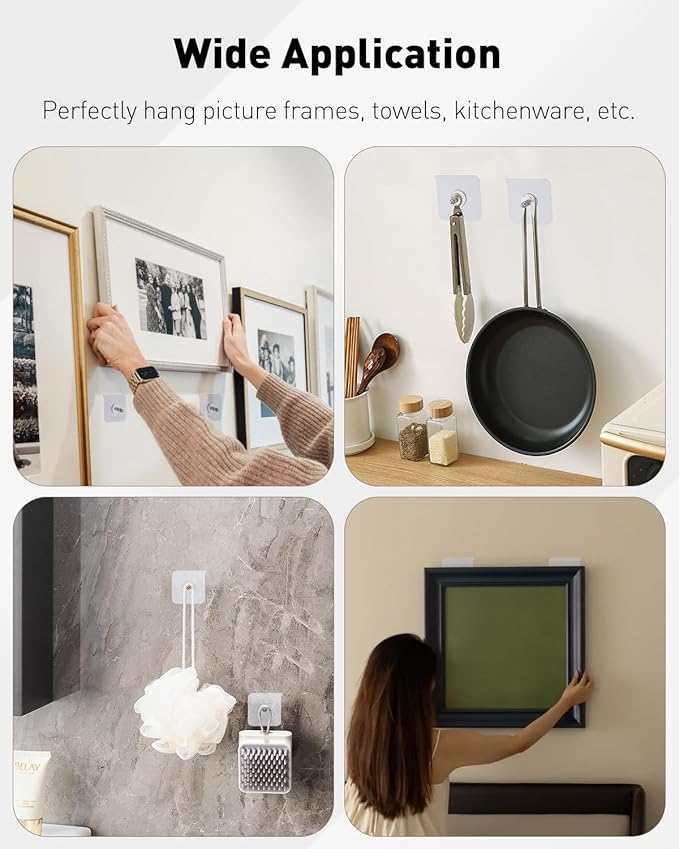 Uniclife 20 Pcs Self Adhesive Picture Hooks, 26.5 lbs Load No Drill Screw Stickers Heavy Duty Picture Hangers Without Nails, 16 mm No Nails Wall Hooks for Hanging, Sticky Hook for Bathroom Kitchen