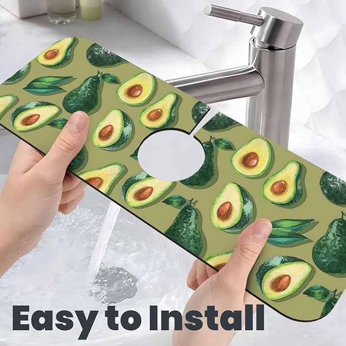 Faucet Draining Mat For Kitchen Sink, Green Avocado Diatom Mud Absorbent Drain Pad For Bathroom Kitchen Sink Splash Guard Drying Mat