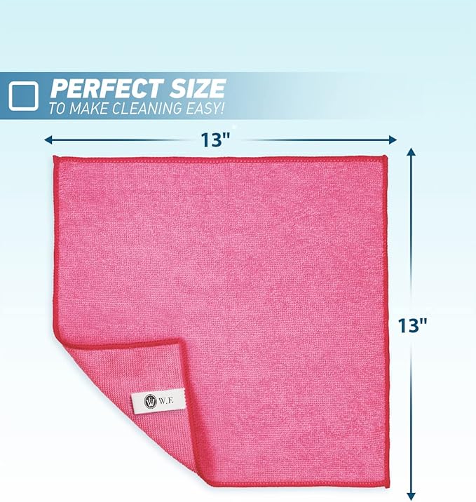 WEAWE Microfiber Cleaning Cloth-24Pcs (13x13 inch) Ultra Soft Highly Absorbent Rags for Housekeeping-Machine Wash (HotPink)