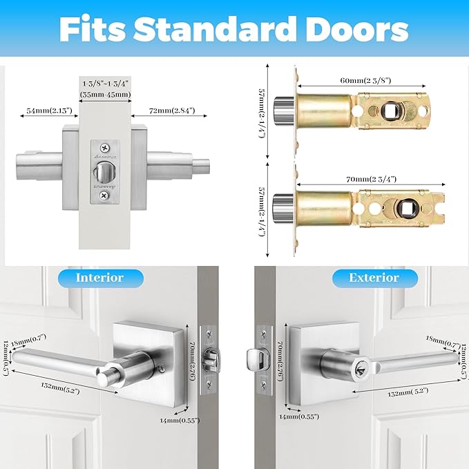 Entry One-Touch Push Button Locking Door Handle Lock with Keys,Non-Handed Opening,Entrance Reversible Left Right Lever for Interior/Exterior Front Door, ADA-Compliant Knob,for Office,Bedroom