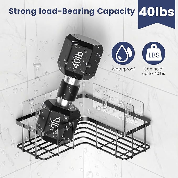 6 Pack Corner Shower Caddy Adhesive Replacement, Shower Shelf Adhesive Strips, Strong Hooks for Bathroom Storage (for Hang Metal bar Corner Caddy)