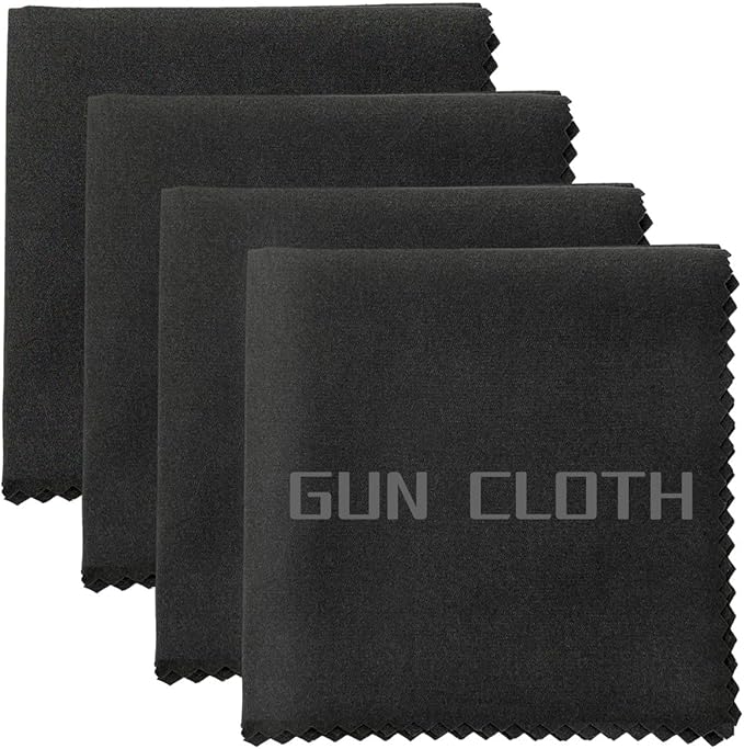 4 Pack Microfiber Gun Cleaning Cloth, 12"x12" Lint Free Gun Cleaning Rags, Reusable Microsuede Cleaning/Polishing Wipes Towels for Firearms, Knives and Scopes (Black)