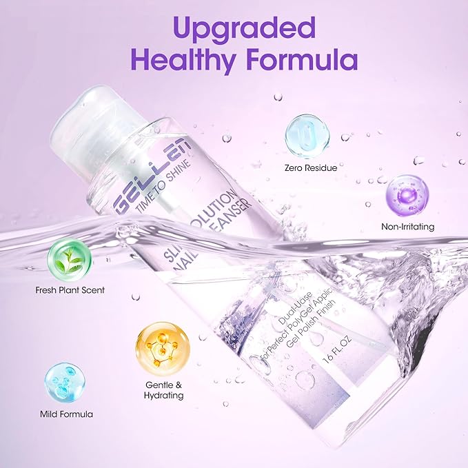Gellen 16oz Multi-Purpose Nail Cleanser, Pump Bottle Design Nail Surface Cleaner for Prep Nails, Tacky Residue Remover for High-Shine Gel Top Coat, Polygel Slip Solution, Nail Cleaning for Manicure