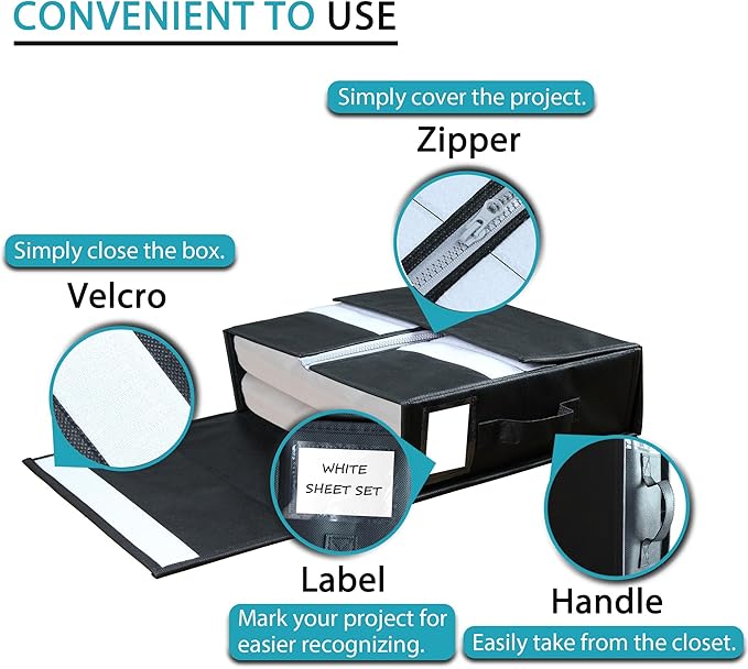 SUOCO SheetCube Bed Sheet Organizers and Storage 4 Pack, Foldable Linen Closet Organizer, Bedding Folder Storage Box Container for Blanket, Duvet Cover Set, Bed Sheet Set - Black