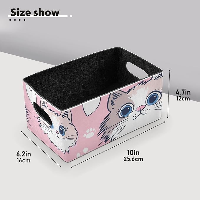 Cats Paw Hearts Sage Green Closet Storage Bins 2 Pcs Felt Open Home Storage Containers Organizer with Handles Collapsible Shelf Basket for Home Office Craft Room Classroom Fabric