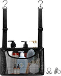 Momooda Black PVC Mesh Hanging Shower Caddy with 2 Magnetic Hooks, Adjustable Portable Bathroom Organizer with Pockets for Cruise, Dorm, Gym, Camping, RV, 12"x6"x7"(LxWxH)