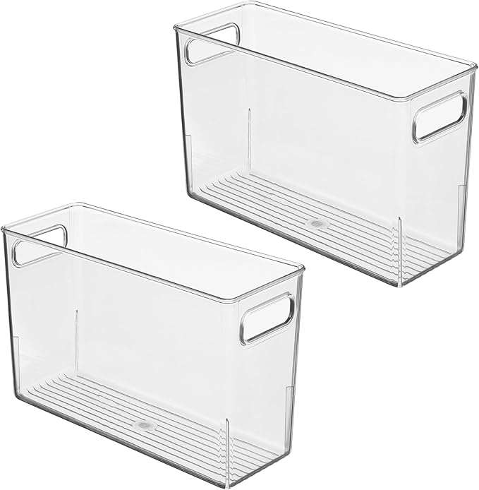 iDesign Tall Plastic Storage Bin with Handles for Fridge or Freezer - Set of 2 - Clear - Made in USA