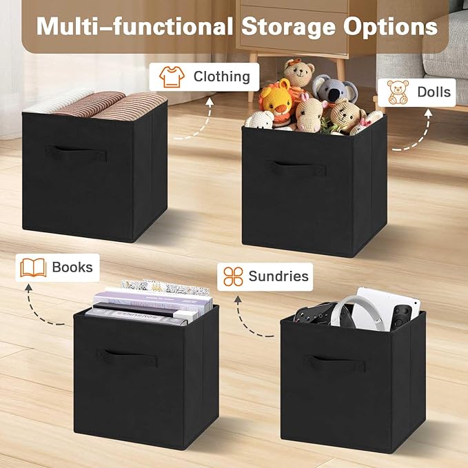 GhvyenntteS Storage Cubes, 11 Inch Cube Storage Bins with Dual Handles, Collapsible Fabric Storage Bins for Shelves, Storage Baskets for Organizing Clothes, Bedding, Toys, Books (6 Pack, Black)