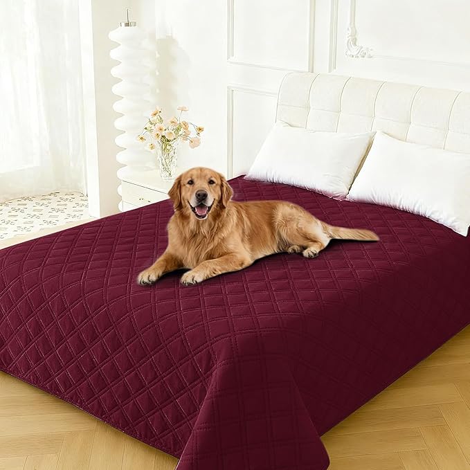 Waterproof Dog Bed Cover Pet Blanket, Soft Couch Cover for Dogs Washable, Non-Slip Dog Blanket Protect Furniture Couch Sofa Car for Puppy Large Dogs Cat Christmas (52x82 Inch, Burgundy)