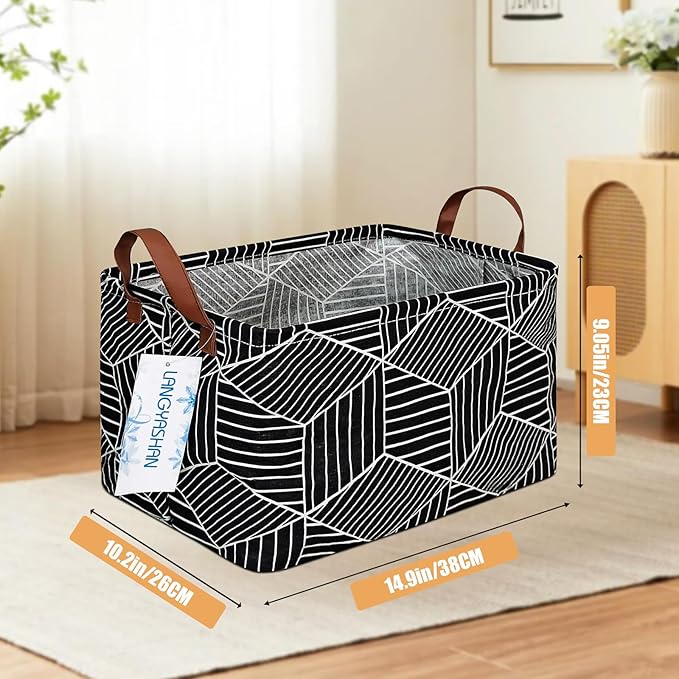 LANGYASHAN Rectangular Storage Bin Collapse Canvas Fabric Cartoon Storage Basket with Handles for Organizing Home Kitchen Boys and Girls Toys Office Closet Shelf Baskets (Black Diamond)