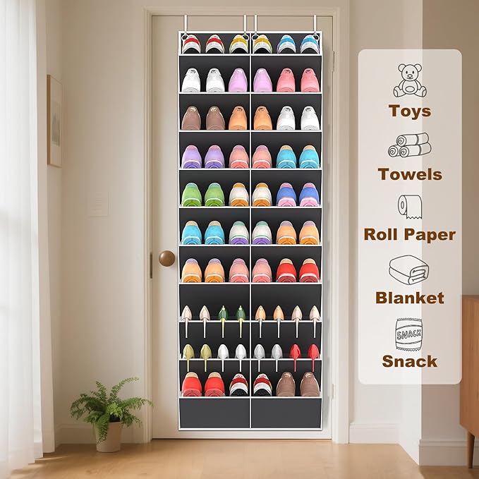 20-30 Pairs Over the Door Shoe Organizer, Clear Pockets Hanging Shoe Storage for Closet, 10-Tier Door Shoes Rack, Handing Shoes Holder Fit All the Family's Sneakers, Boots, Heels, Dark Grey