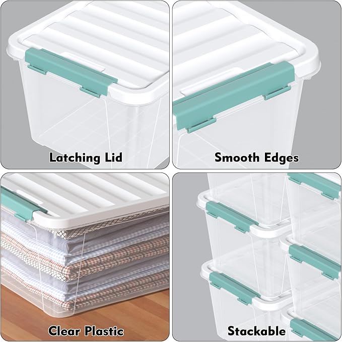 Tyminin 6 Pack 20 Quart Clear Storage Latch Box, Plastic Storage Bins with Lids, Stackable Storage Containers for Organizing