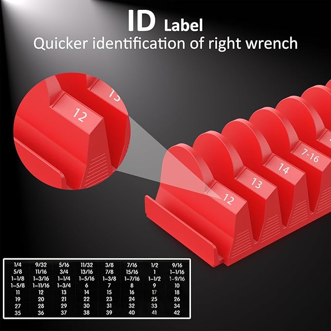 48 pcs Magnetic Modular Wrench Organizers for Tool Drawers - Wrench Rack with Metric&SAE Labels, Perfect Tool Storage Holder with Magnet. Gift for father, brother and boyfriend (Red with magnets)