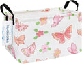 LANGYASHAN Rectangular Storage Bin Collapse Canvas Fabric Cartoon Storage Basket with Handles for Organizing Home Kitchen Boys and Girls Toys Office Closet Shelf Baskets (Rec Pink Butterfly)