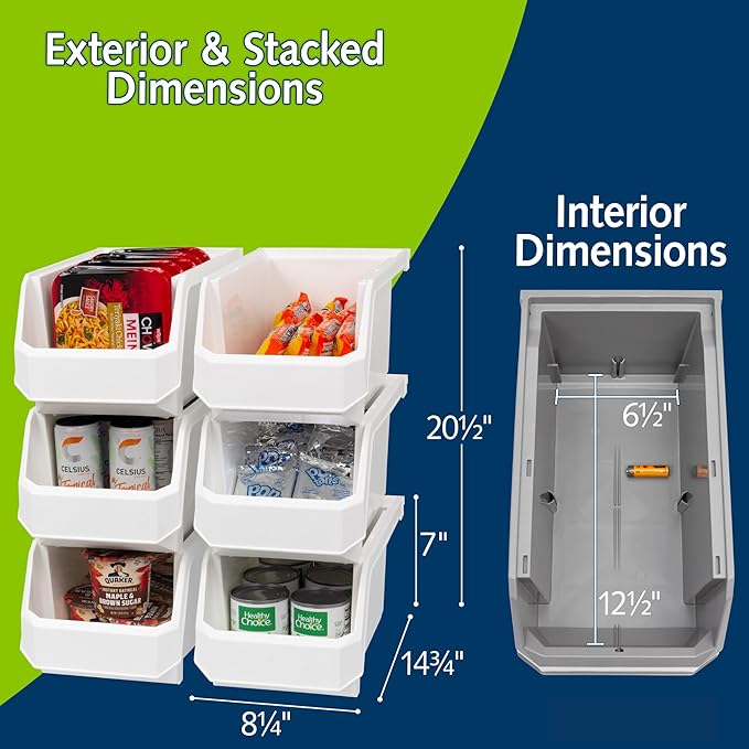 Large Plastic Containers for Organizing and Storage Bins for Closet, Kitchen, Office, or Pantry Organization, 14.75-Inch x 8-Inch x 7-Inch 6-Pack, White, Large
