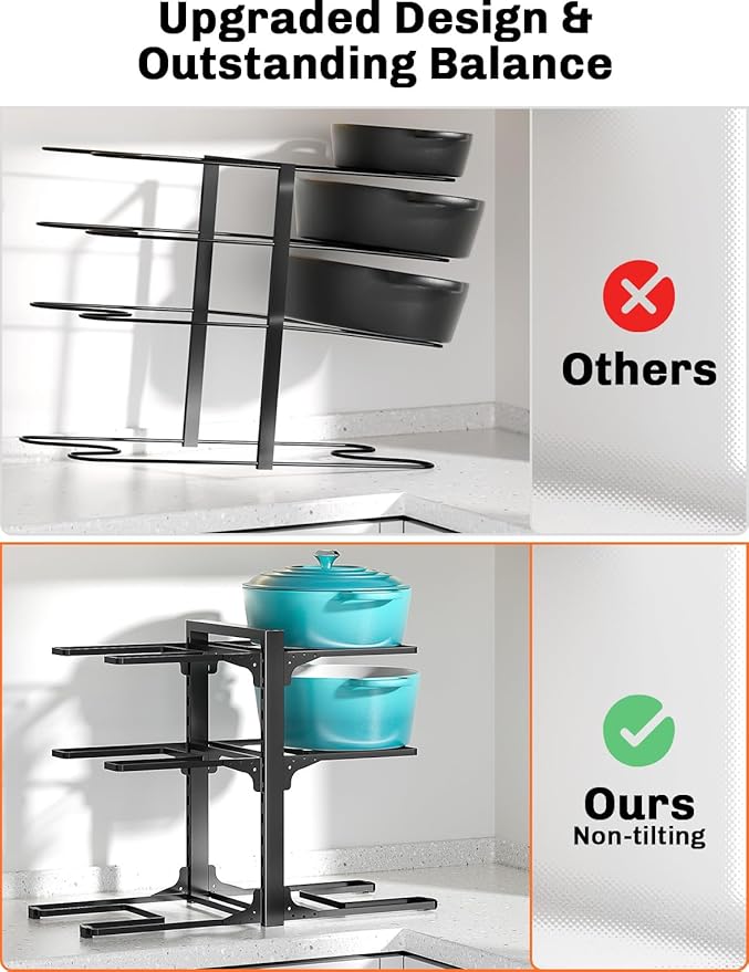 MUDEELA 6-Tier Pots and Pans Organizer under Cabinet, 13.78" Height Heavy Duty Pot and Pan Organizer Kitchen Cabinet Organization and Storage, Adjustable Pot Rack for Frying Pan, Cast Iron Skillet