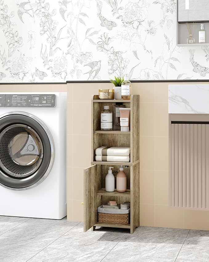 Bathroom Storage Cabinet, Corner Floor Cabinet with Doors and Adjustable Shelf, Narrow Toilet Paper Cabinets, Bathroom Organizer for Small Spaces, Rustic Greige BC39705X