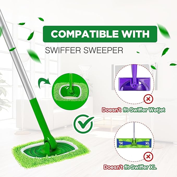 Reusable Microfiber Mop Pads Washable Wet Pads Compatible with Swiffer Sweeper Refills Pads for Wet & Dry Sweeping Cloths Mop Head Replacement for Household Cleaning(Green 6PCS)