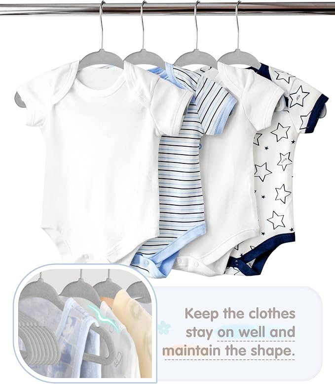 VIS'V Baby Hangers, 11 Inch Velvet Kids Hangers with 6 Pcs Clothes Size Dividers, Infant Toddler Nursery Closet Organization, Non Slip, Gray, 30 Pcs