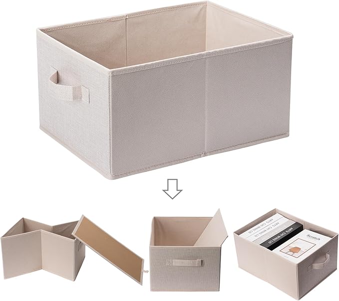 BOMKEE Clothings Collapsible Storage Bins, Foldable Organizers and Storage Baskets Cube Storage Bin for Bedroom Living Room (4 Pack) (Flaxen, 15.4x11.4x7.9inch)