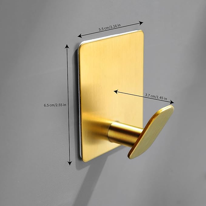 DELITON 8 Pack Gold Wall Hooks - Adhesive Towel Hooks for Bathrooms Kitchen Livingroom Garage, Heavy Duty Hook for Walls, No Damage, Stainless Steel