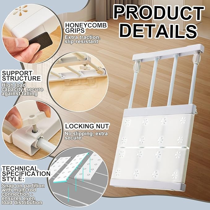 Gerrii 2 Pcs Closet Tension Shelf Rod Expandable Shelf Locker Organizer Adjustable Metal Storage Rack Scalable Layered Divider Separator for Cabinet Wardrobe Kitchen Bathroom (28.74''-49.21'')