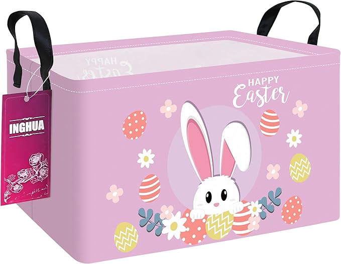 Rectangular Storage Basket Fabric Organizer Bin for Toys,Books,Clothes,Gifts,Pets-Perfect for Home,Office,Nursery,Dorm,Shelf(Rec-Easter rabbit)