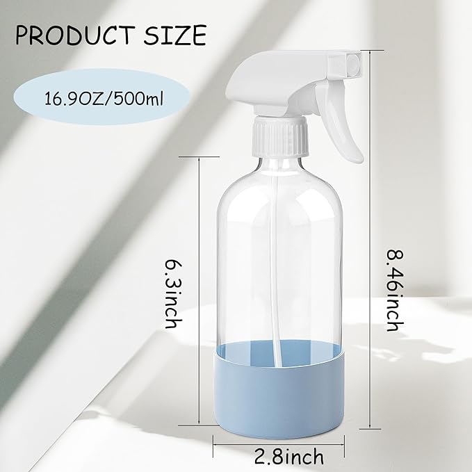 UUJOLY Plastic Spray Bottle Trigger Empty Spray Bottles Clear Refillable Container for Water, Essential Oils, Hair, Cleaning Products, Adjustable Head Sprayer and Stream, Pink + Light Blue + Purple
