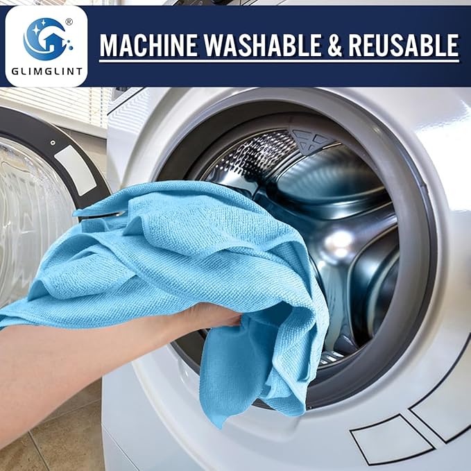 GLIMGLINT Blue Microfiber Cleaning Cloth,150PK Reusable Cleaning Rags,Highly Absorbent Shop Rags Bulk,All-Purpose Car Cleaning Towels for TV Screen, Kitchen, Bathroom, Restaurant, Garage, 14"X12"