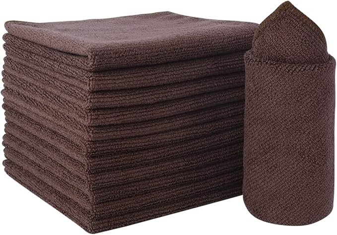 SINLAND Absorbent Microfiber Dish Cloth Kitchen No Streak Cleaning Cloth Dish Rags Lens Cloths 12 Inch X 12 Inch 12 Pack Dark Brown