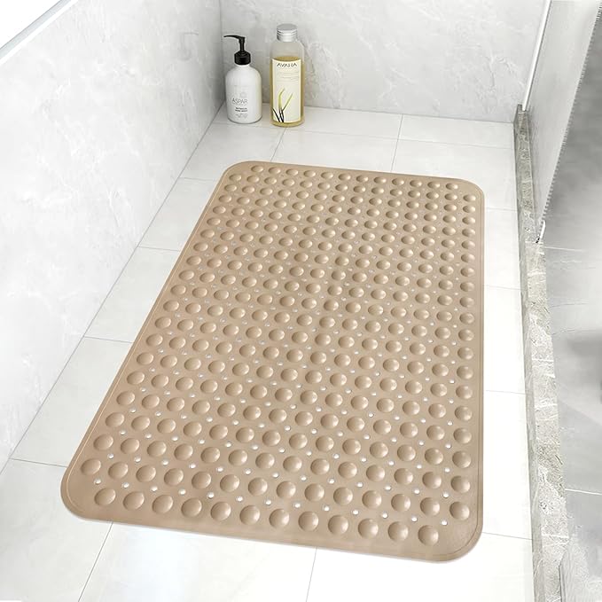 Mofonky Shower Mat Non Slip: 35.4 x 23.6 Inch Extra Large TPE Shower Mats for Inside Shower - Anti Slip Shower Stall Matt with Drain Hole and Suction Cups for Elderly