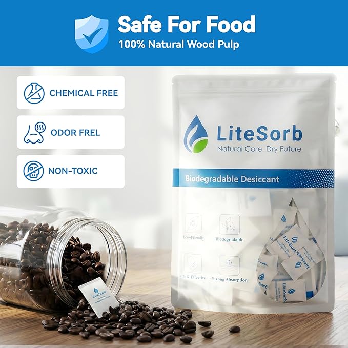 Natural Moisture Absorbers, Premium Moisture Absorption Desiccants Safe for Food, Luxury, Collectibles, Handbags, Shoes, Camera, Guitar Eco-Friendly & Biodegradable(2g x 50pcs)