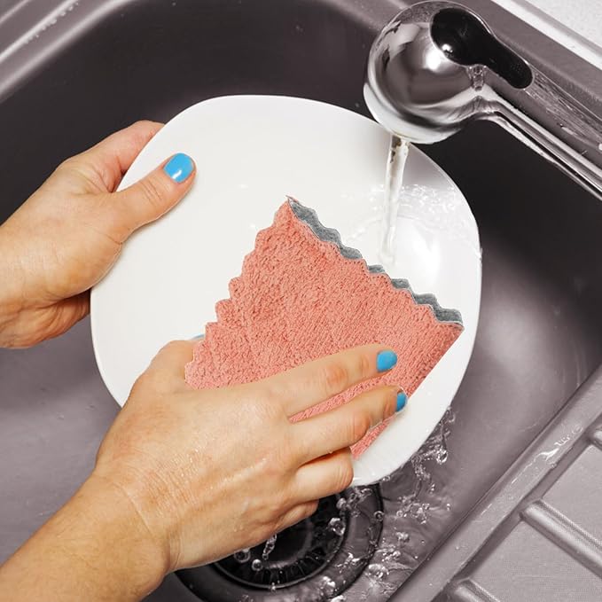 Luxshiny 10pcs Kitchen Dish Cloths Set, Thick Double-Sided Absorbent Cleaning Cloths, Random Color Microfiber Rags for Dishwashing and Countertop Cleaning in Home Kitchen