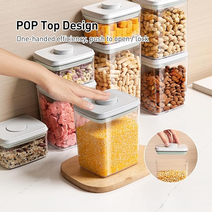 EQI Pop Food Storage Containers Set, 6Pcs Airtight Containers with Lids for Kitchen Pantry Organizers and Storage,One Button Opening BPA-Free Food Containers for Cereal Flour Sugar(0.6, 1.3, 1.9Qt)*2