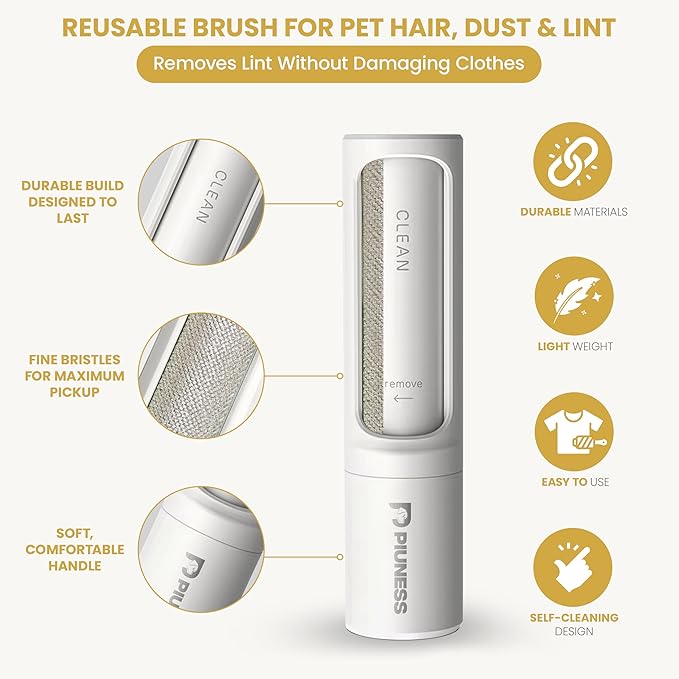 PIUNESS Pet Hair Remover Roller – Reusable Lint Roller for Cat & Dog Hair on Furniture, Couch, Carpet, Car & Bedding – Portable, Eco-Friendly