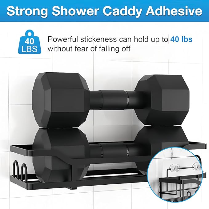 Upgraded Shower Caddy Adhesive Replacement,Strong Adhesive Hooks for Shower Caddy, Waterproof Shower Shelf Adhesive, Shower Adhesive Strips for Shower Organizer and Kitchen Racks (5 Pcs(Double Hooks))