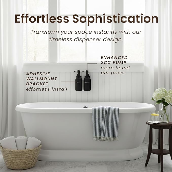 MaisoNovo Shampoo and Conditioner Dispenser - Shower Soap Dispenser Wall Mounted - 16.9 fl oz Set of 2 Black Plastic Bottles Black Plastic Pumps - 2 Chamber No Drill