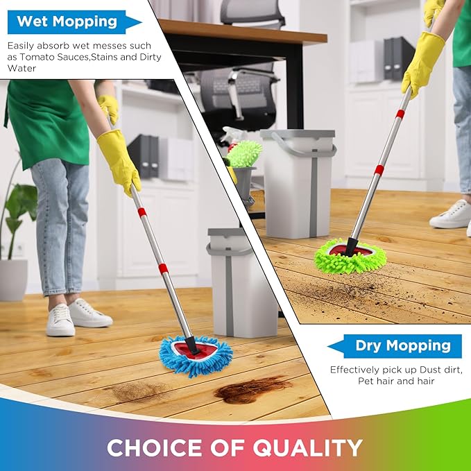 Baderke 3 Pack Chenille Mop Heads Replacements Compatible with 1 Tank System Chenille Duster Replacement Heads Microfiber Spin Mop Refill Pads Reusable Dust Refills for Floor Cleaning (Multicolor)