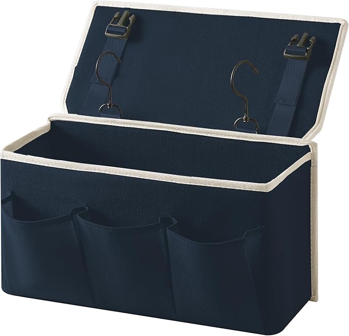 Bedside Caddy/Bedside Storage Organizer Hanging Bag with Three Options,Suitable for home beds, sofas, and dormitory beds—can hold magazines, books, phones, iPads, remote controls. (Navy Blue)