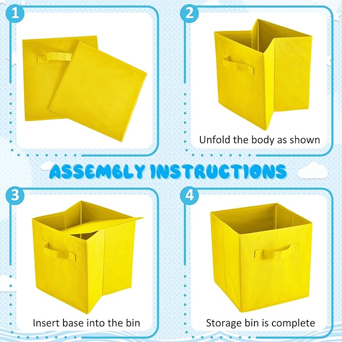 Yinder 12 Pcs Cube Storage Bin 11'' Storage Bins for Room Decor Colorful Bins Foldable Baskets for Nursery Organizer Boxes Fabric Boxes (Sky Blue, Green, Yellow, Dark Blue)