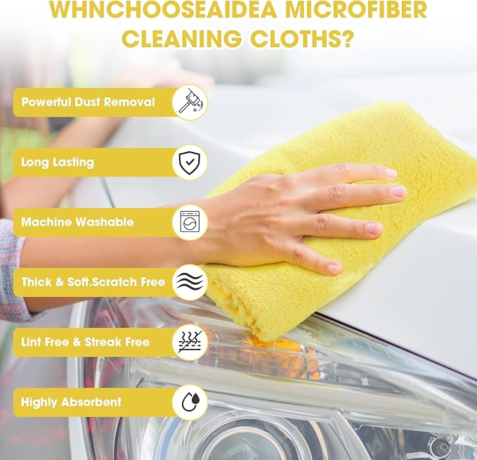 Shimeyao 30 Pcs 6 x 16 Inch Edgeless Microfiber Plush Towels for Cars Detailing Drying Wash Polishing Absorbent Cleaning Cloths, 500 GSM(Yellow)