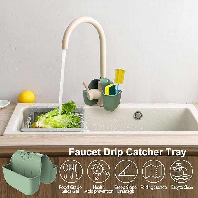 1Pc Sponge Holder for Kitchen Sink, Silicone Saddle Caddy Organizer Rack, Sponges Holder Over Faucet, Hanging Kitchen Sink Organizer Accessories Rack Basket-（Black）